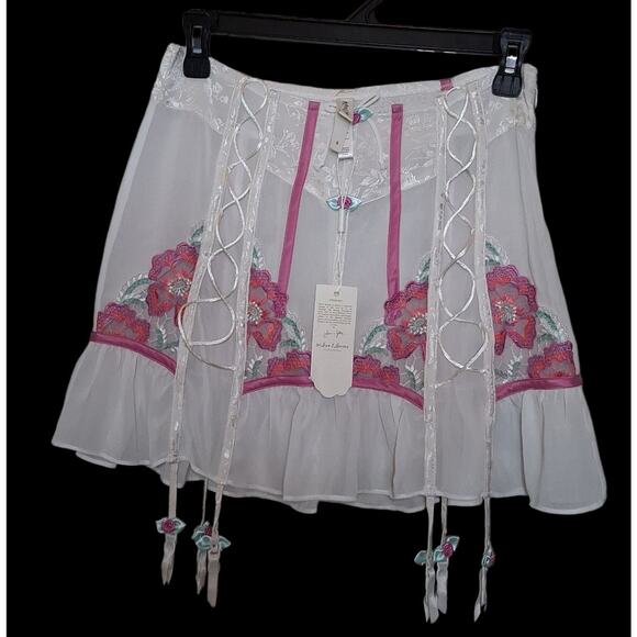 For Love & Lemons Festival Floral Slip Skirt Embroidered Chiffon garter Small - Picture 1 of 12